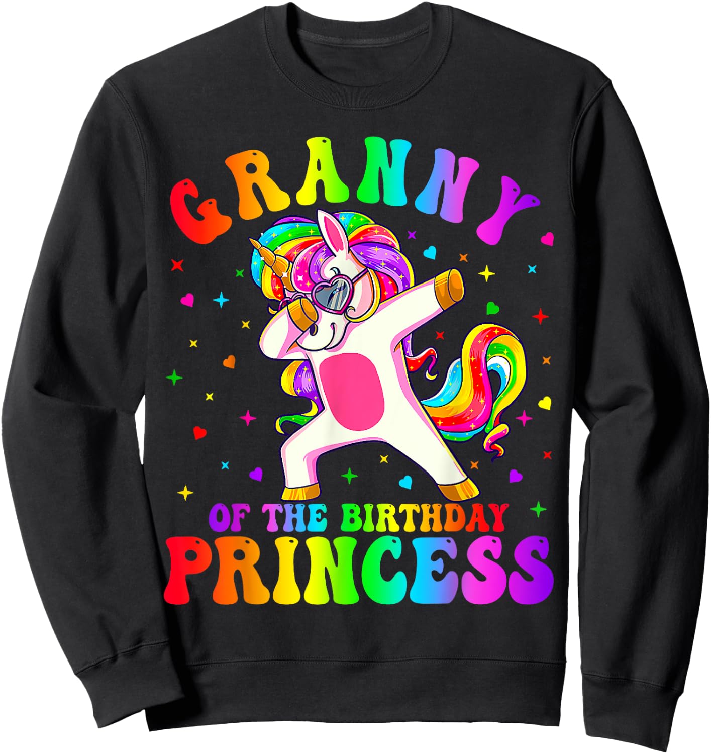 Granny of the Birthday Princess Girl Dabbing Unicorn Funny Sweatshirt - Sweatshirt | Black