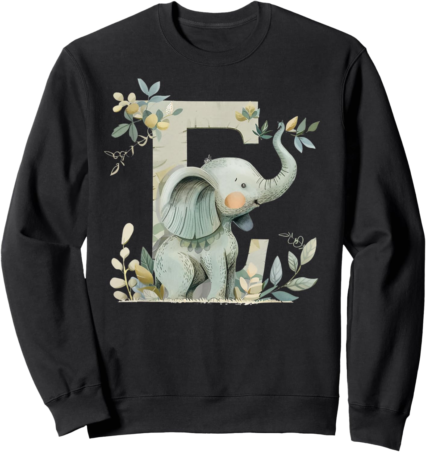 E Initial Monogram Alphabet Letter Animal Kid Boho Elephant Sweatshirt - Sweatshirt | Black