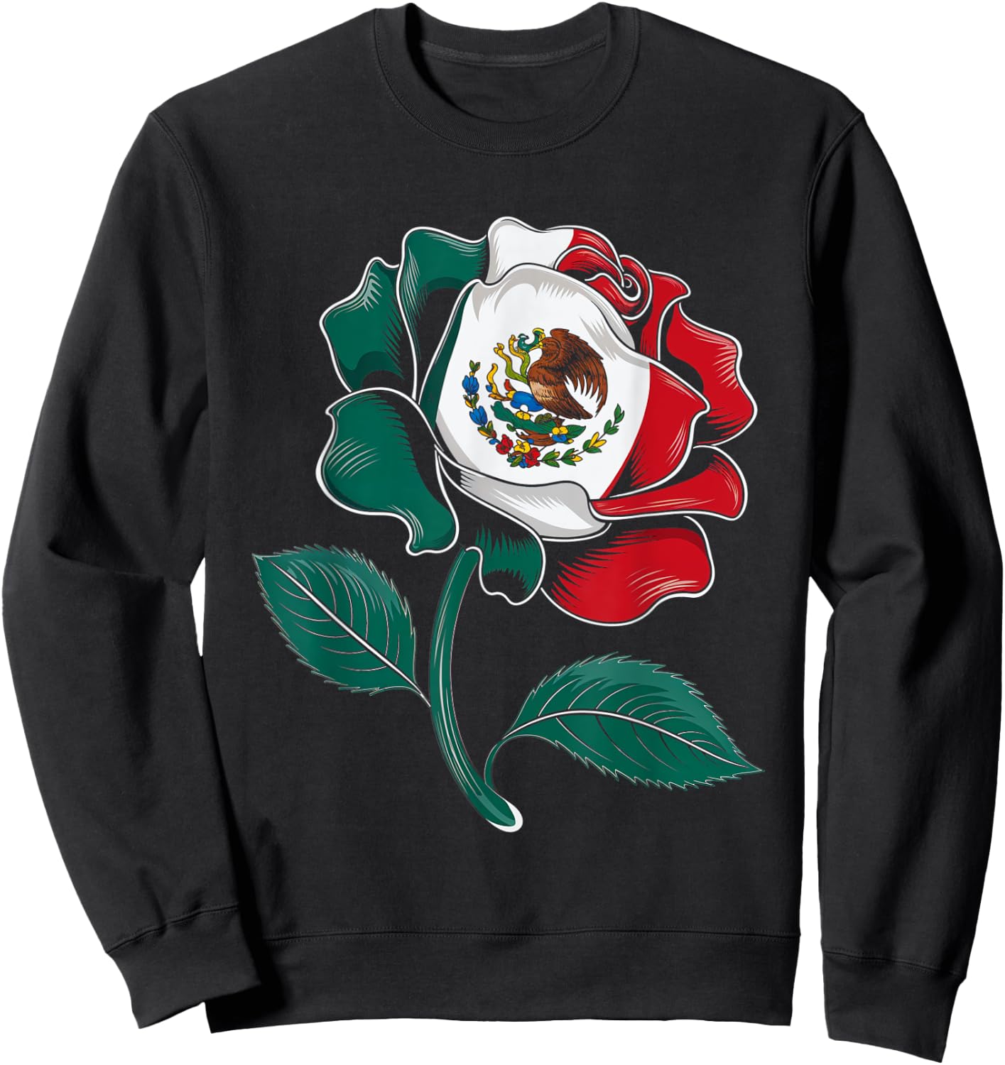 Mexico Rose Flag Design Mexican Pride Culture Love Sweatshirt - Sweatshirt | Black