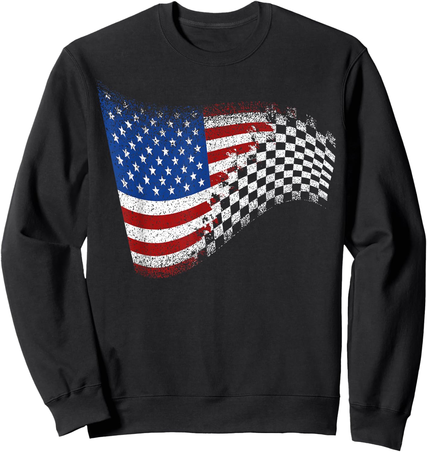 Checkered American Flag Racing Sweatshirt - Sweatshirt | Black