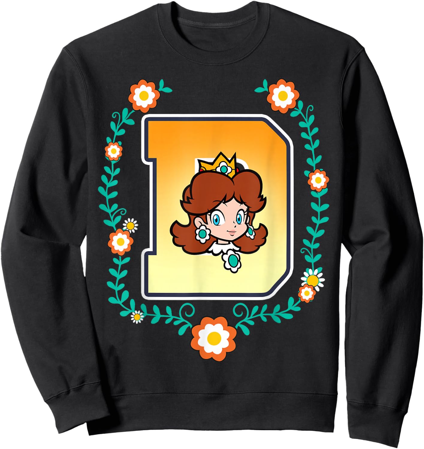 Super Mario Princess Daisy University Letter Portrait Logo Sweatshirt - Sweatshirt | Black