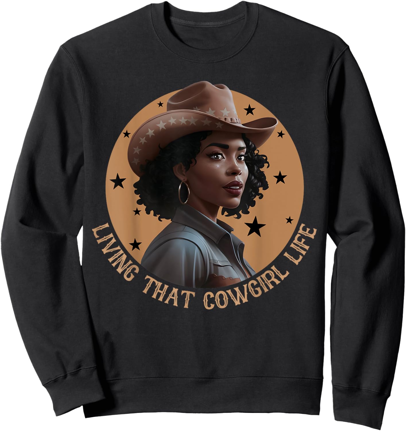 Living That Cowgirl Life Melanin Cowgirl Rodeo Style Country Sweatshirt - Sweatshirt | Black