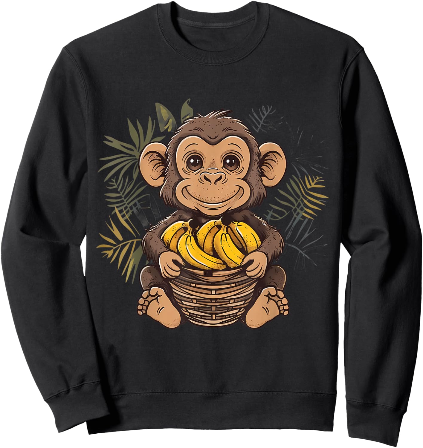 Banana Monkey Cute Monkey Animal Art Drawing Wildlife Sweatshirt - Sweatshirt | Black