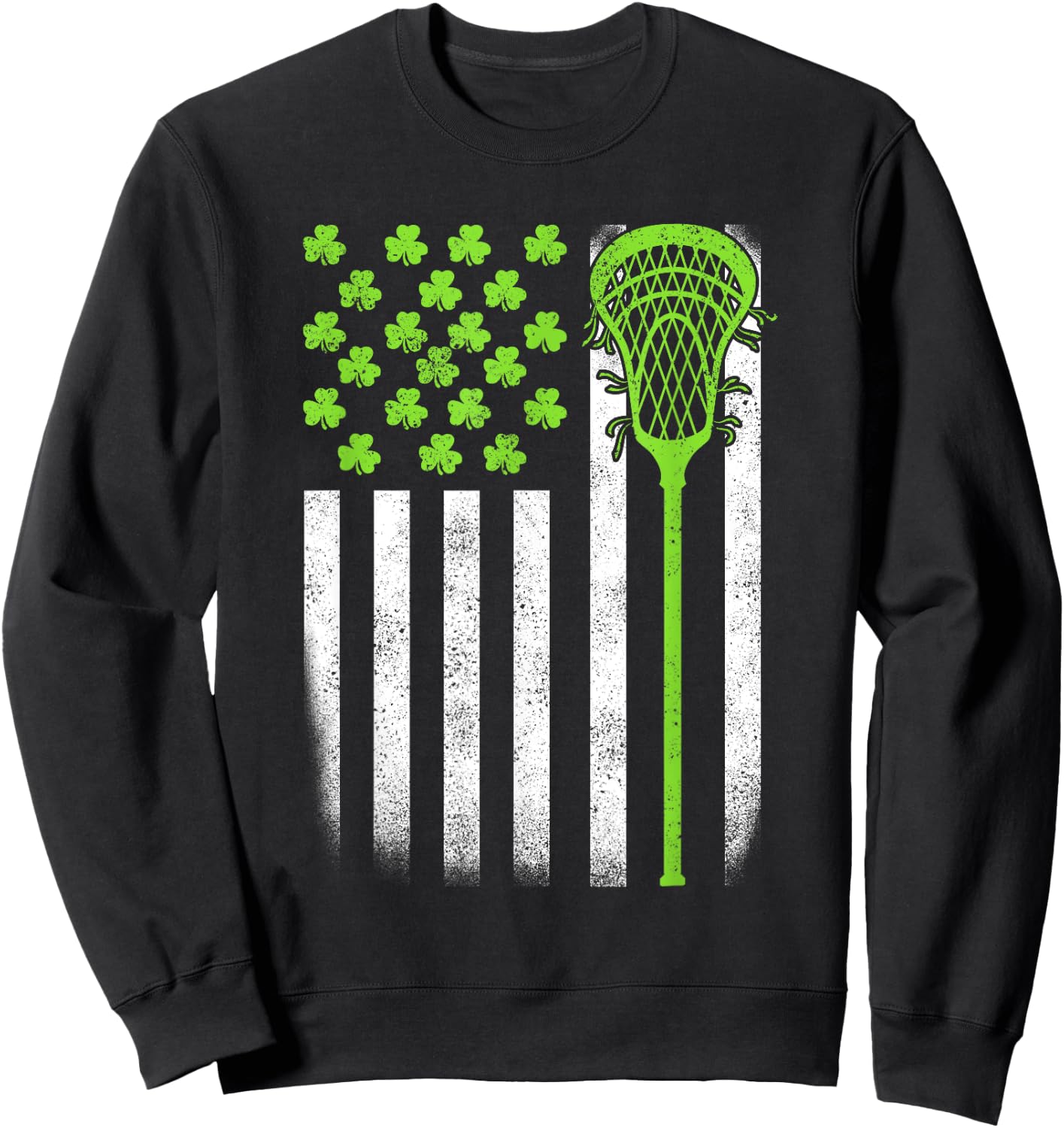 St Patricks Day Lacrosse Lax USA Flag Women Irish Shamrock Sweatshirt - Sweatshirt | Black