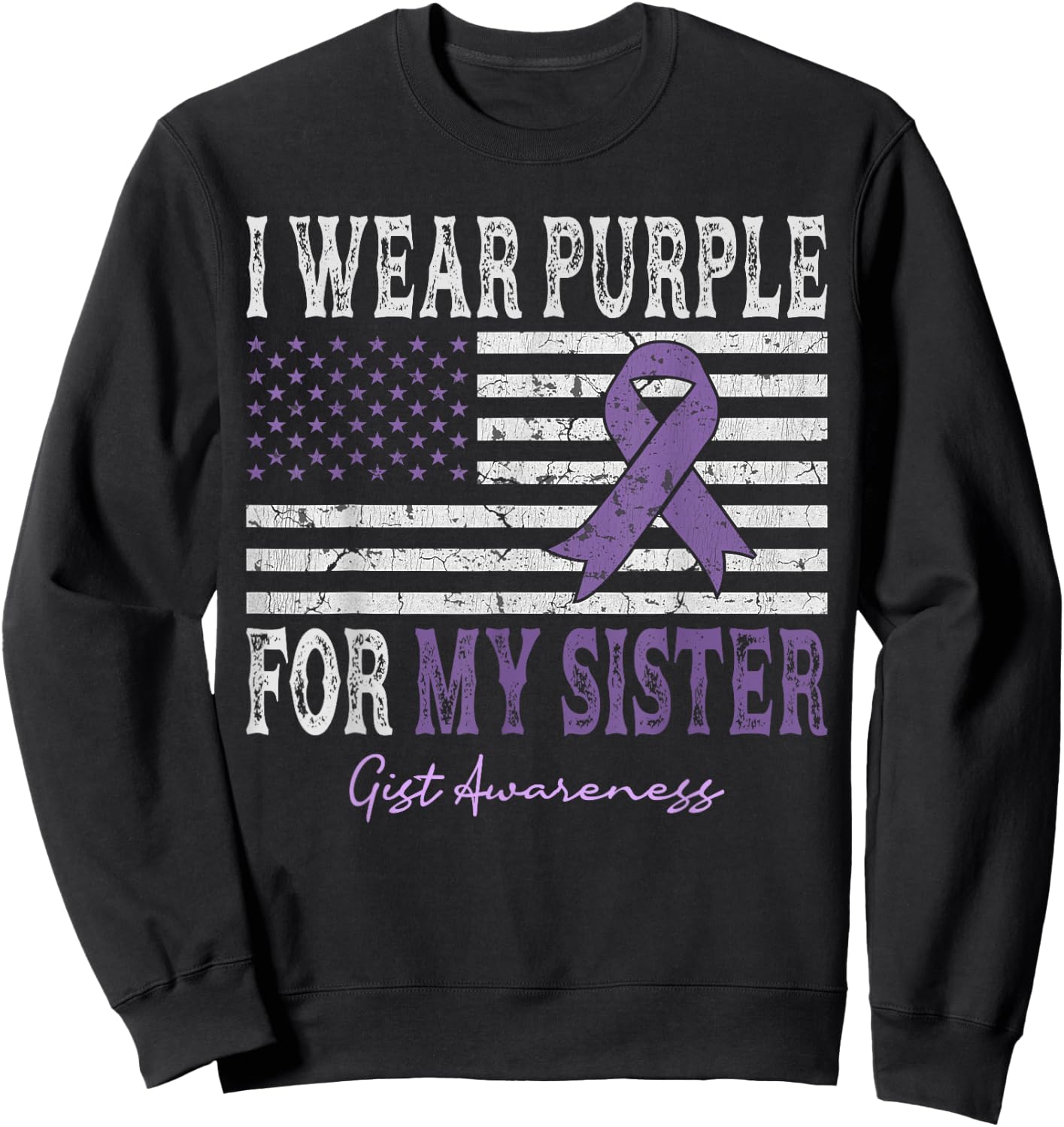 I Wear Purple For My Sister GIST Awareness American Flag Kids Men Sweatshirt - Sweatshirt | Black