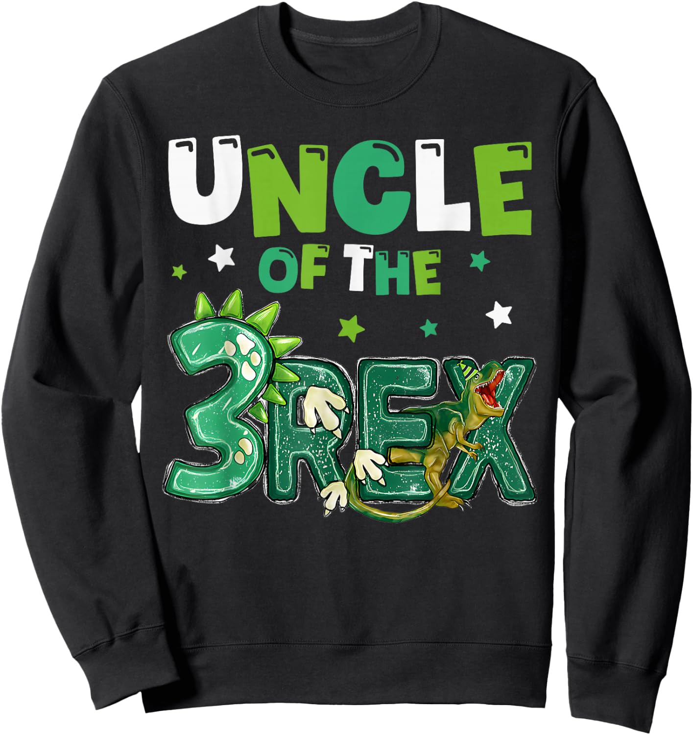 Uncle of the Three Rex Birthday Dinosaur Family Matching Sweatshirt - Sweatshirt | Black