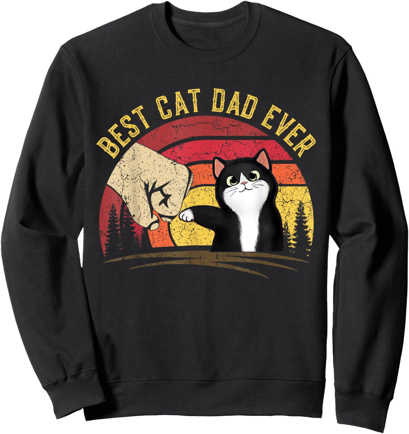 Cat Daddy Father's Day Cat Dad, Retro Best cat Dad Ever Sweatshirt - Sweatshirt | Black