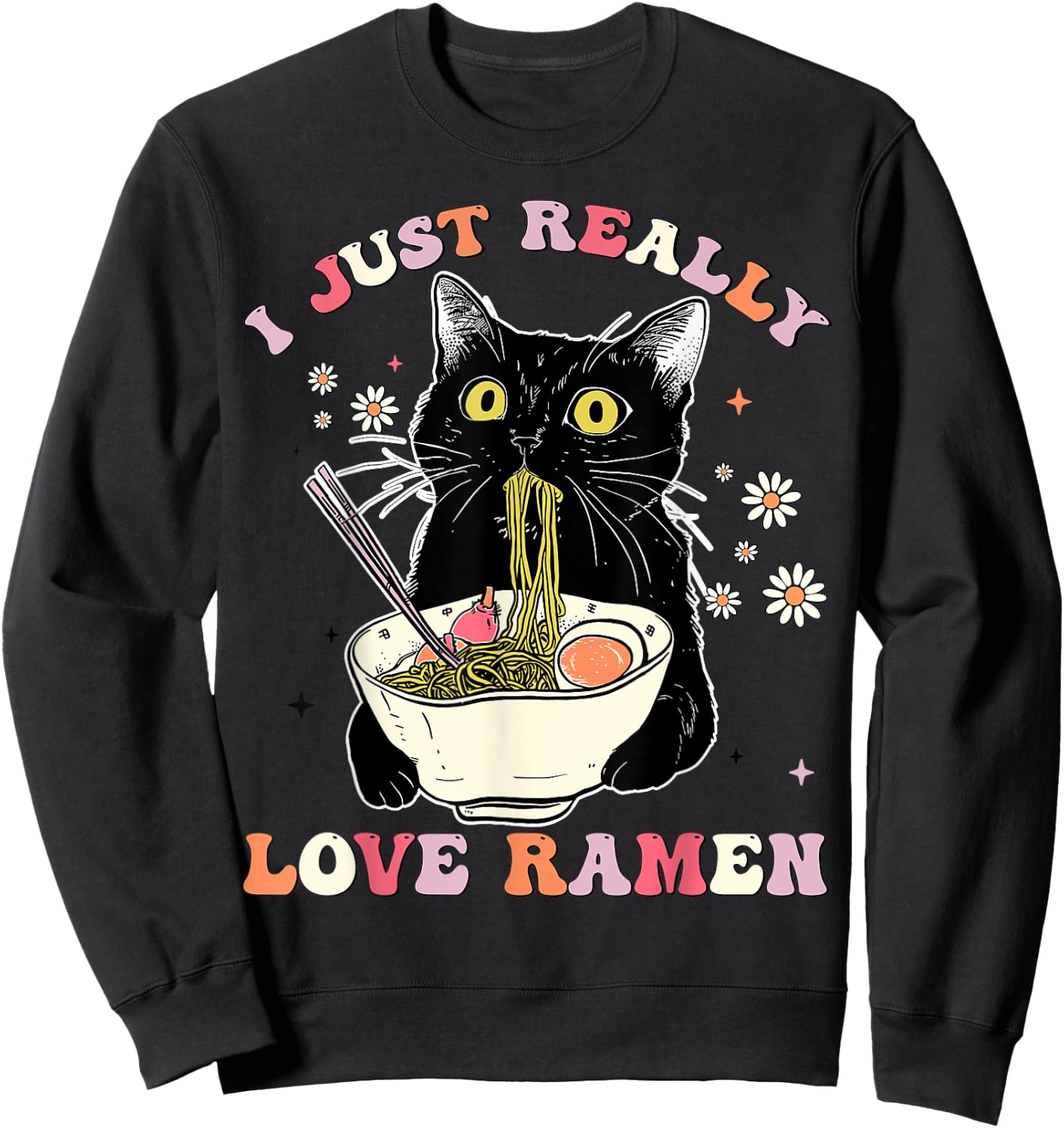 Ramen Cat Anime Kawaii Clothes Otaku Clothing Manga Sweatshirt - Sweatshirt | Black
