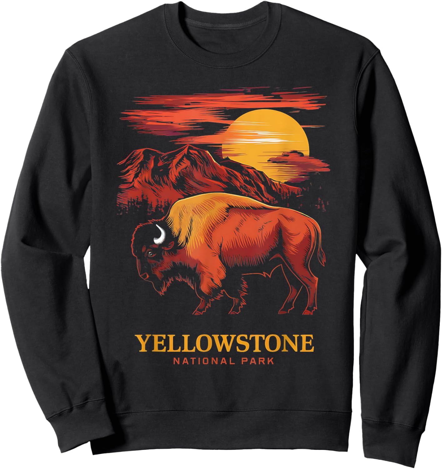 Yellowstone National Park Sun Bison Graphic Sweatshirt - Sweatshirt | Black