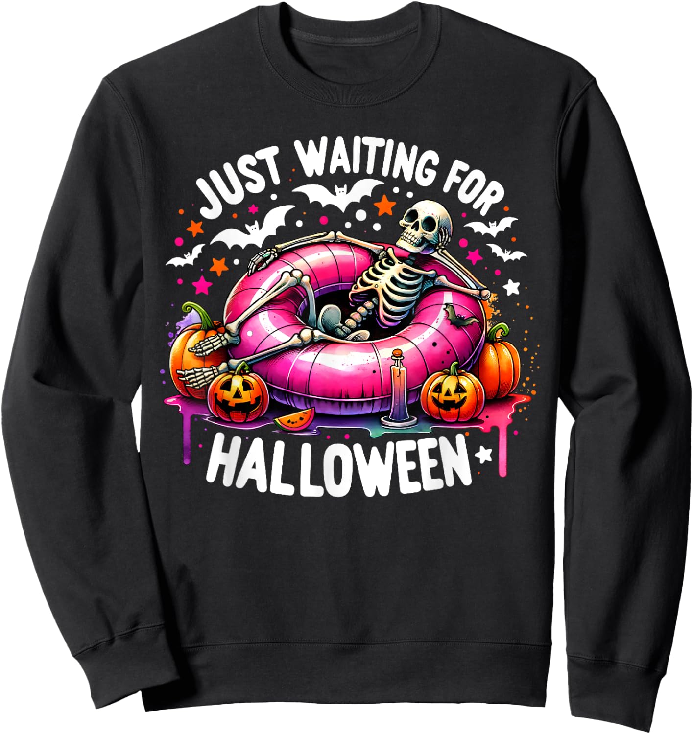 Summer Skeleton Jack O Lantern Just Waiting For Halloween Men Women Kids Sweatshirt - Sweatshirt | Black