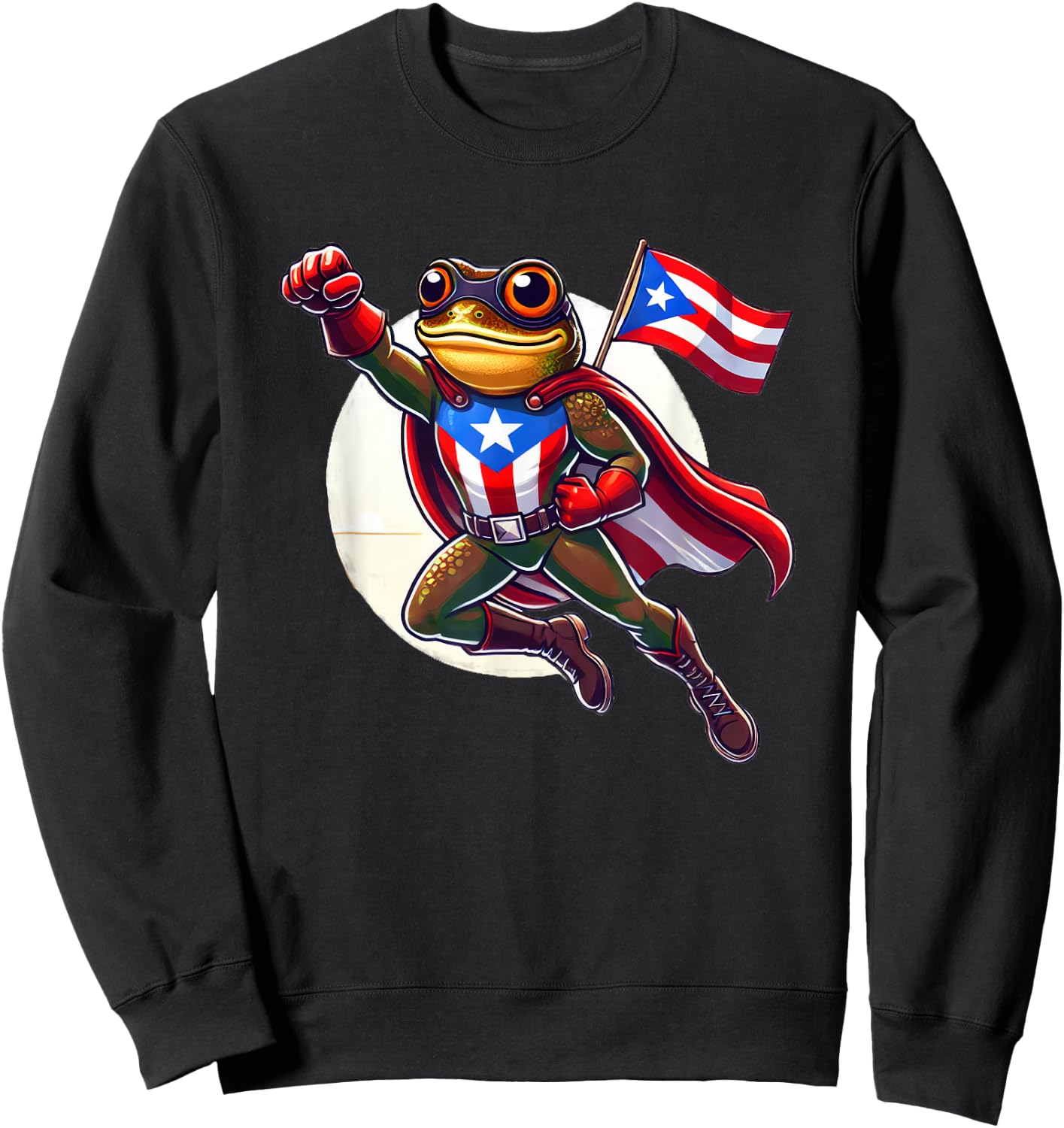 Boricua Superhero Coqui Flying Cape Puerto Rico Flag Boriken Sweatshirt - Sweatshirt | Black
