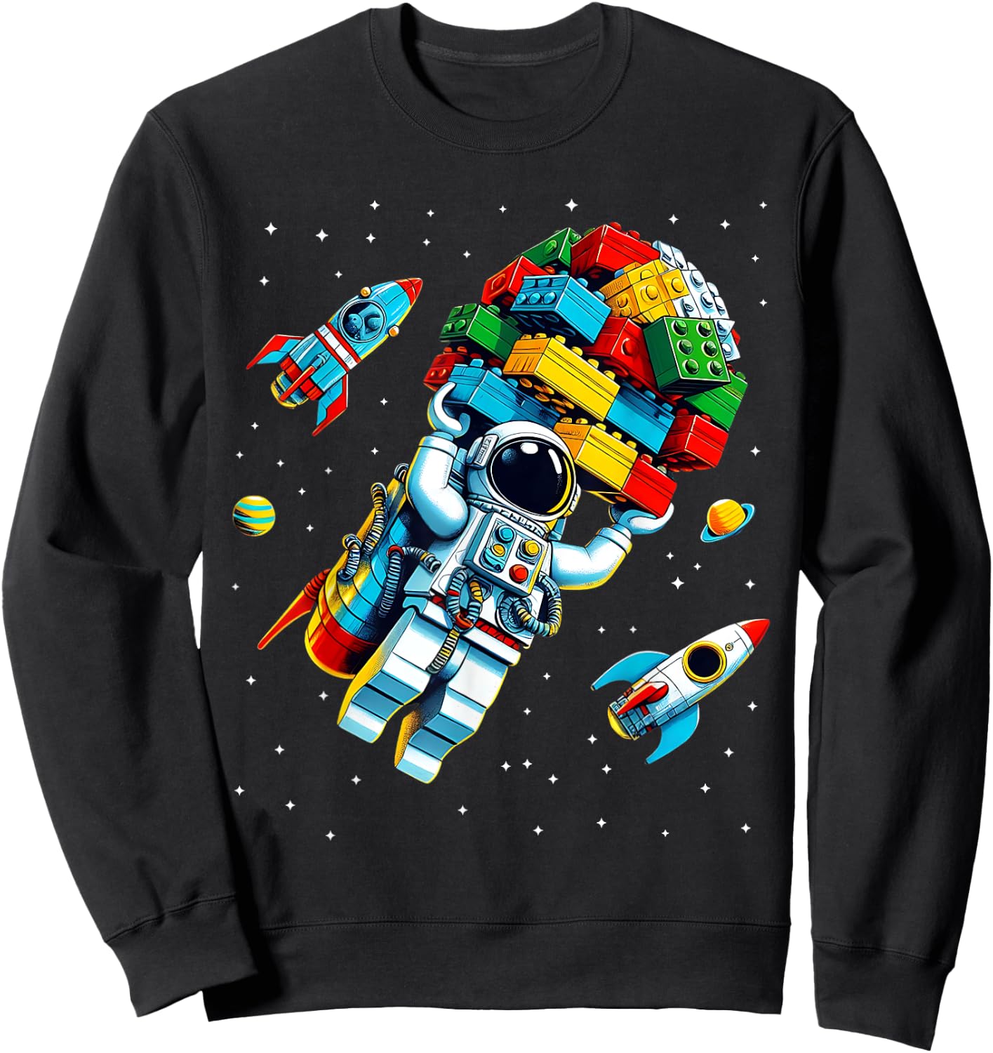 Master Builder Space Astronaut Building Blocks Bricks Boys Sweatshirt - Sweatshirt | Black