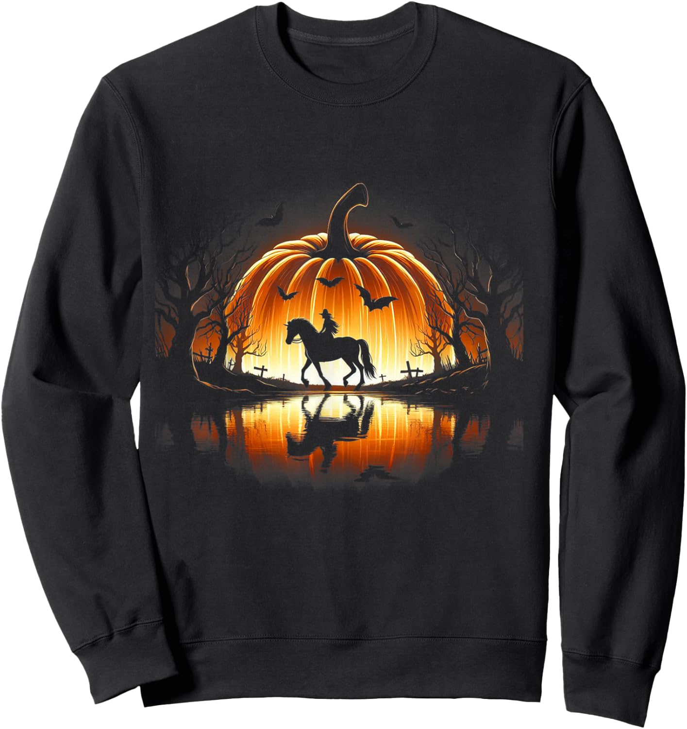 Halloween Horse Silhouette Pumpkin Costume Women Men Sweatshirt - Sweatshirt | Black