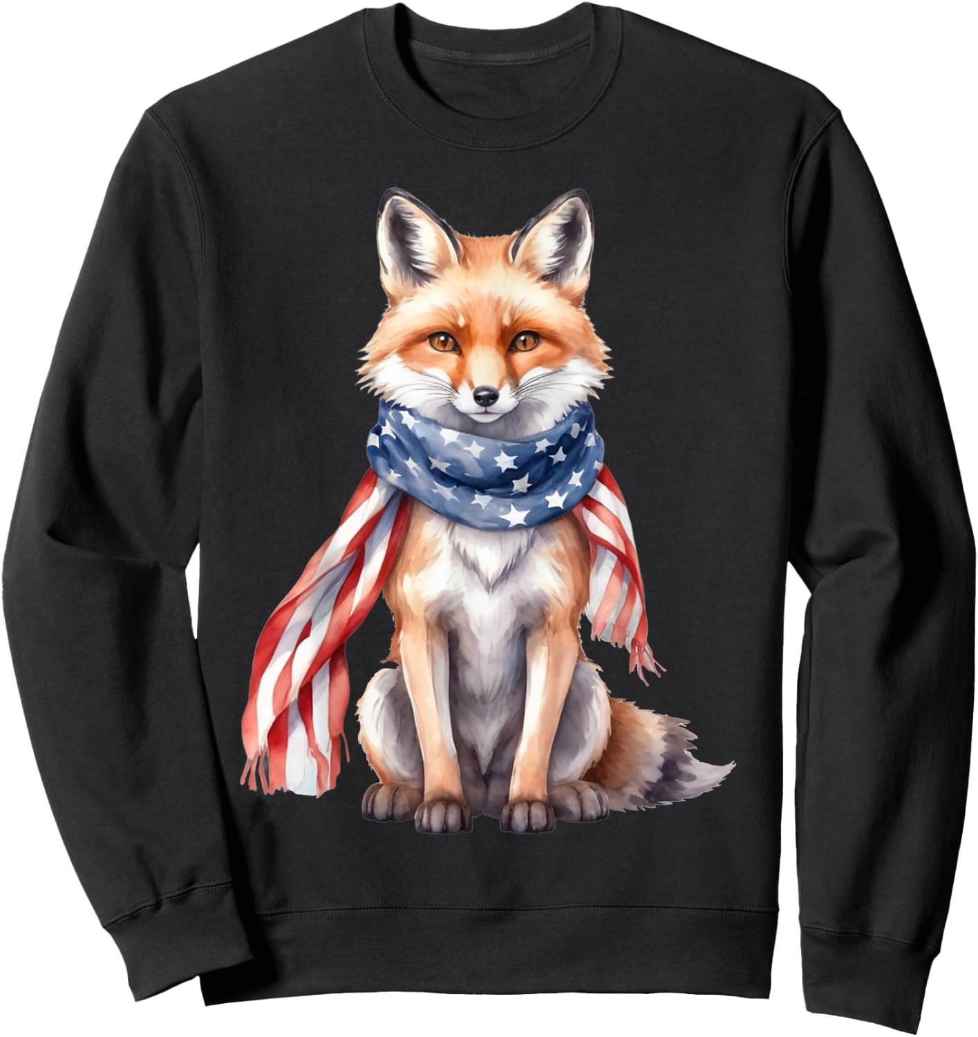 Fox 4th of July American Flag Fox Animal Patriotic Kids Men Sweatshirt - Sweatshirt | Black