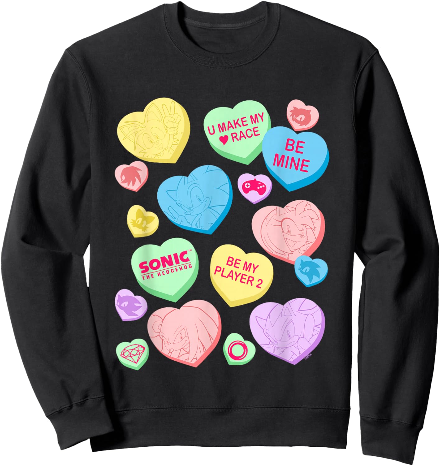 Sonic The Hedgehog Valentine's Day Sonic Candy Hearts Logo Sweatshirt - Sweatshirt | Black
