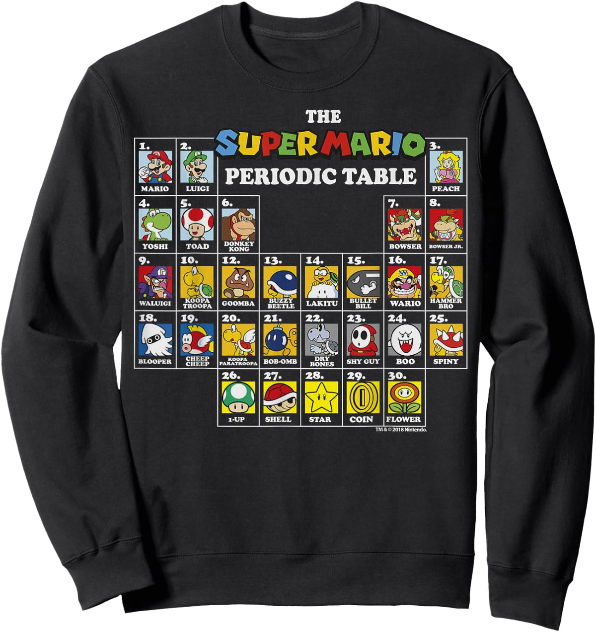 Super Mario Periodic Table Of Characters Sweatshirt - Sweatshirt | Black