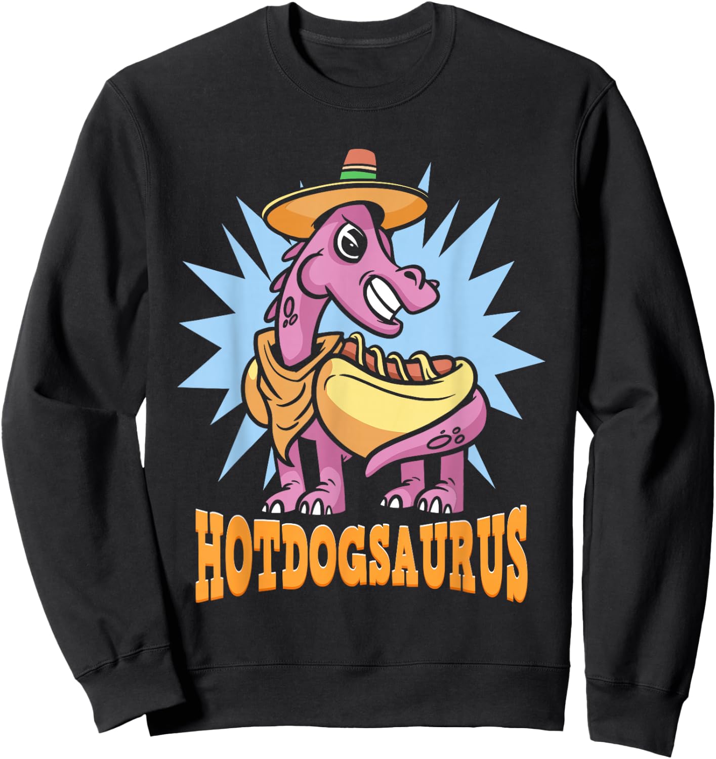 Funny Dinosaur Hot Dog | Hotdogsaurus Sweatshirt - Sweatshirt | Black