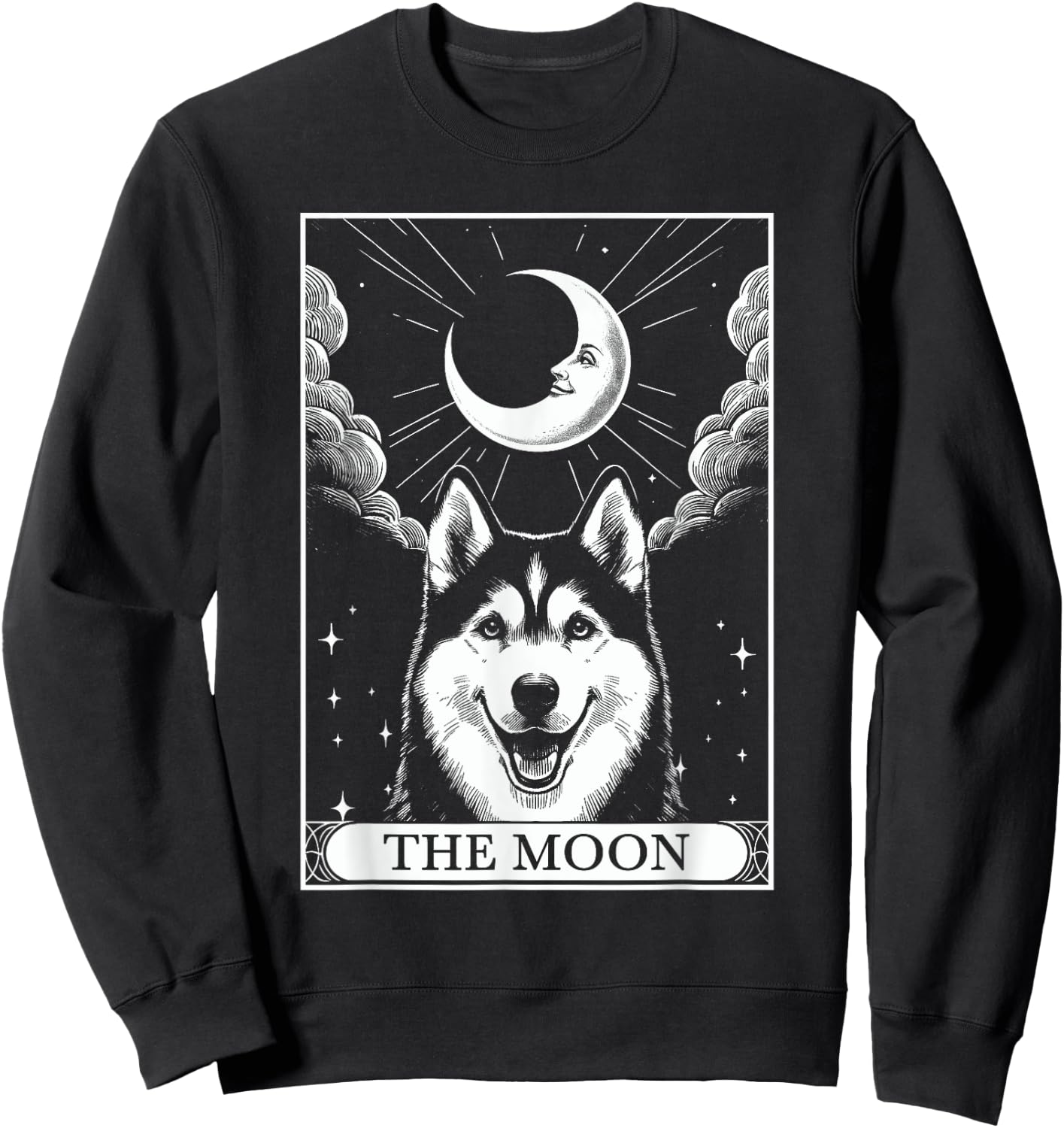 Tarot Card Vintage Crescent Moon Siberian Husky Dog Mom Sweatshirt - Sweatshirt | Black
