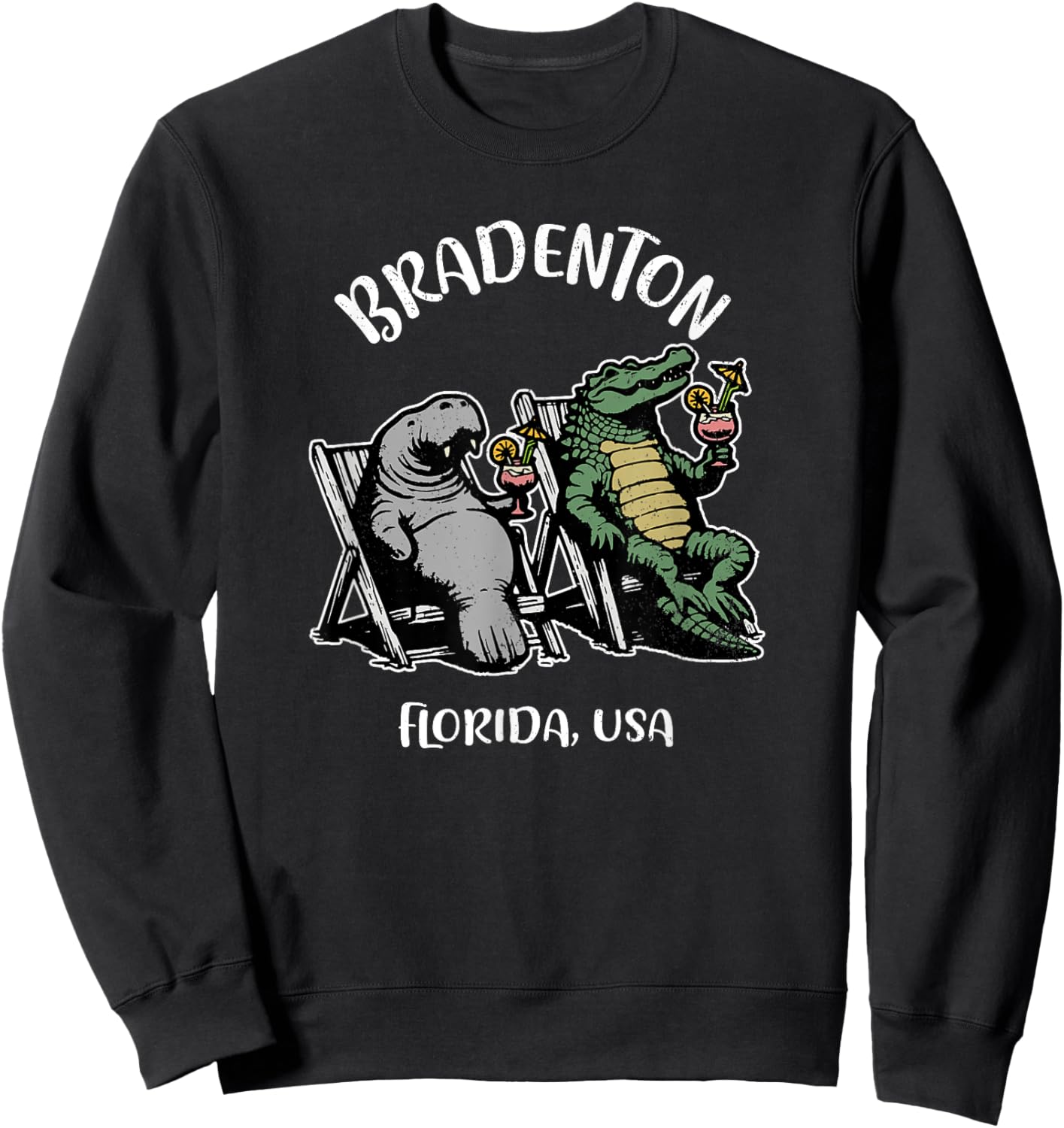 Bradenton Florida USA Funny Manatee and Alligator Design Sweatshirt - Sweatshirt | Black