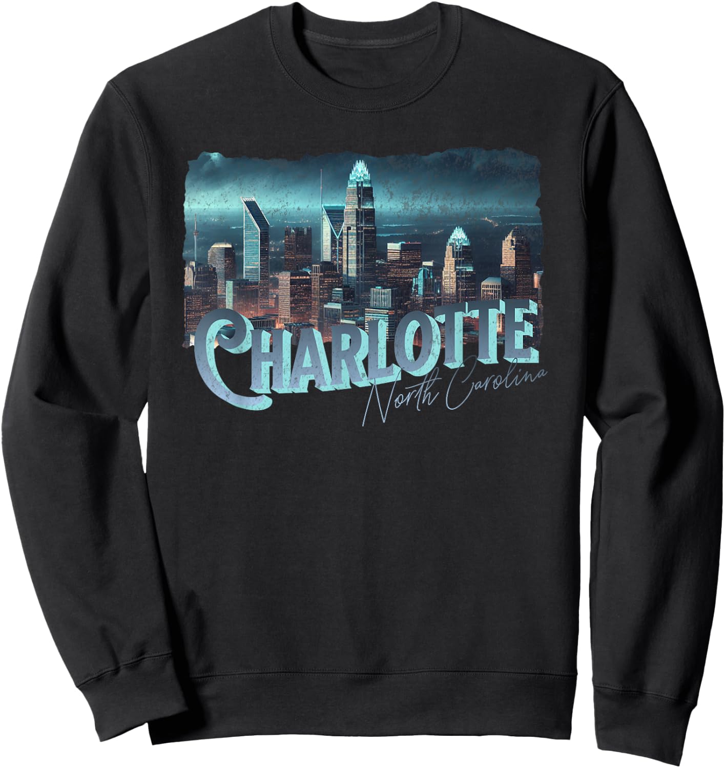 Charlotte NC Skyscraper Building Night Light Cityscape View Sweatshirt - Sweatshirt | Black