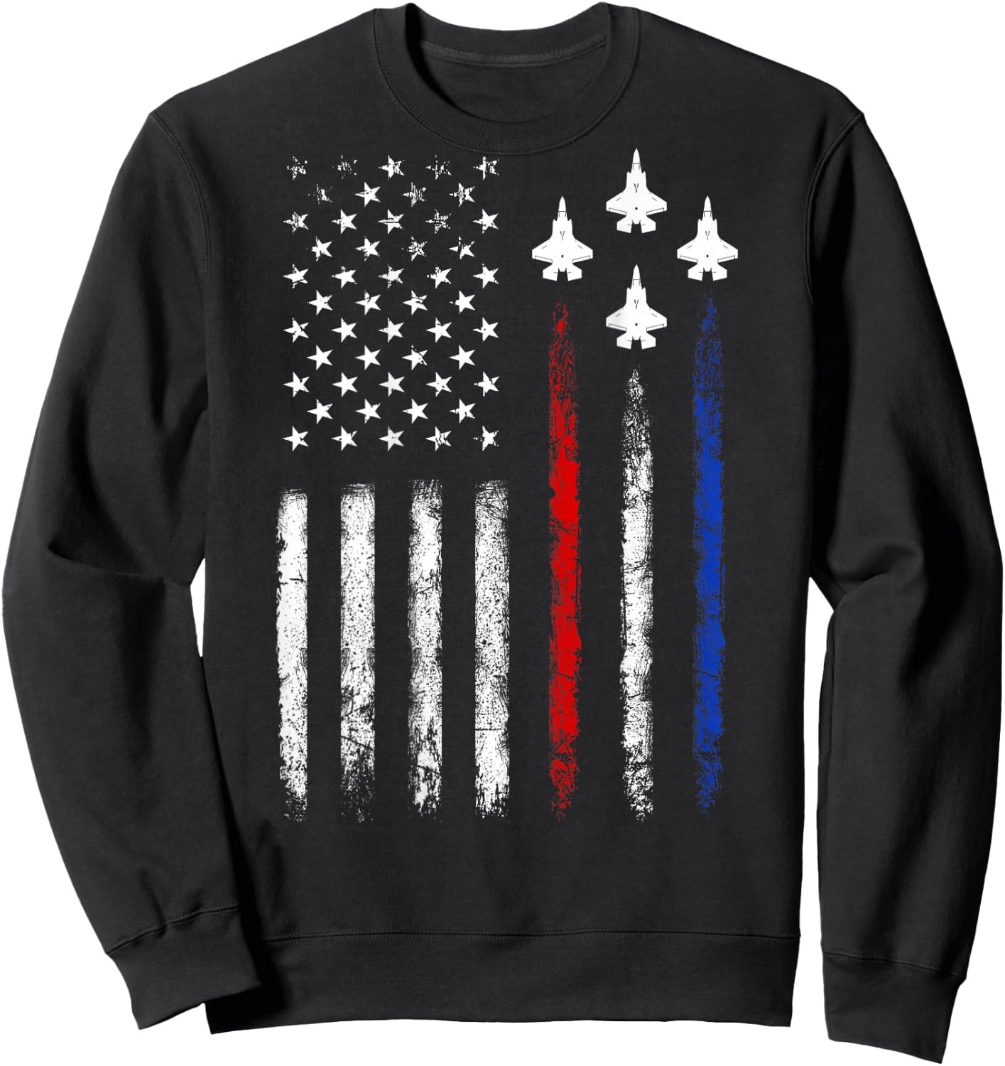 (On Back) Patriotic Shirts USA Flag Fighter Jet 4th of July Sweatshirt - Sweatshirt | Black