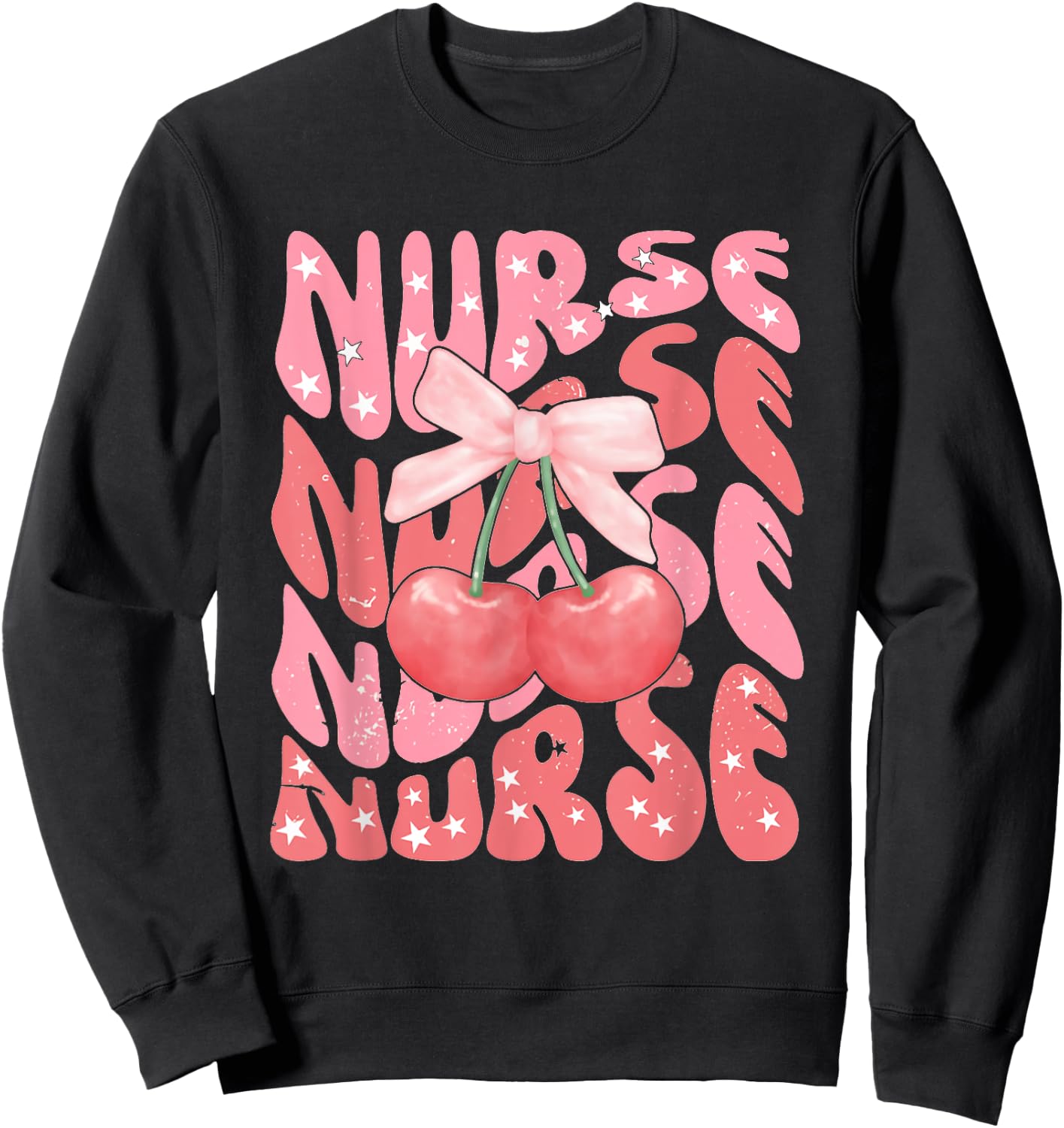 Cute Cherry Coquette Nurse Pink Bow Girlcore Nurse ICU ER RN Sweatshirt - Sweatshirt | Black