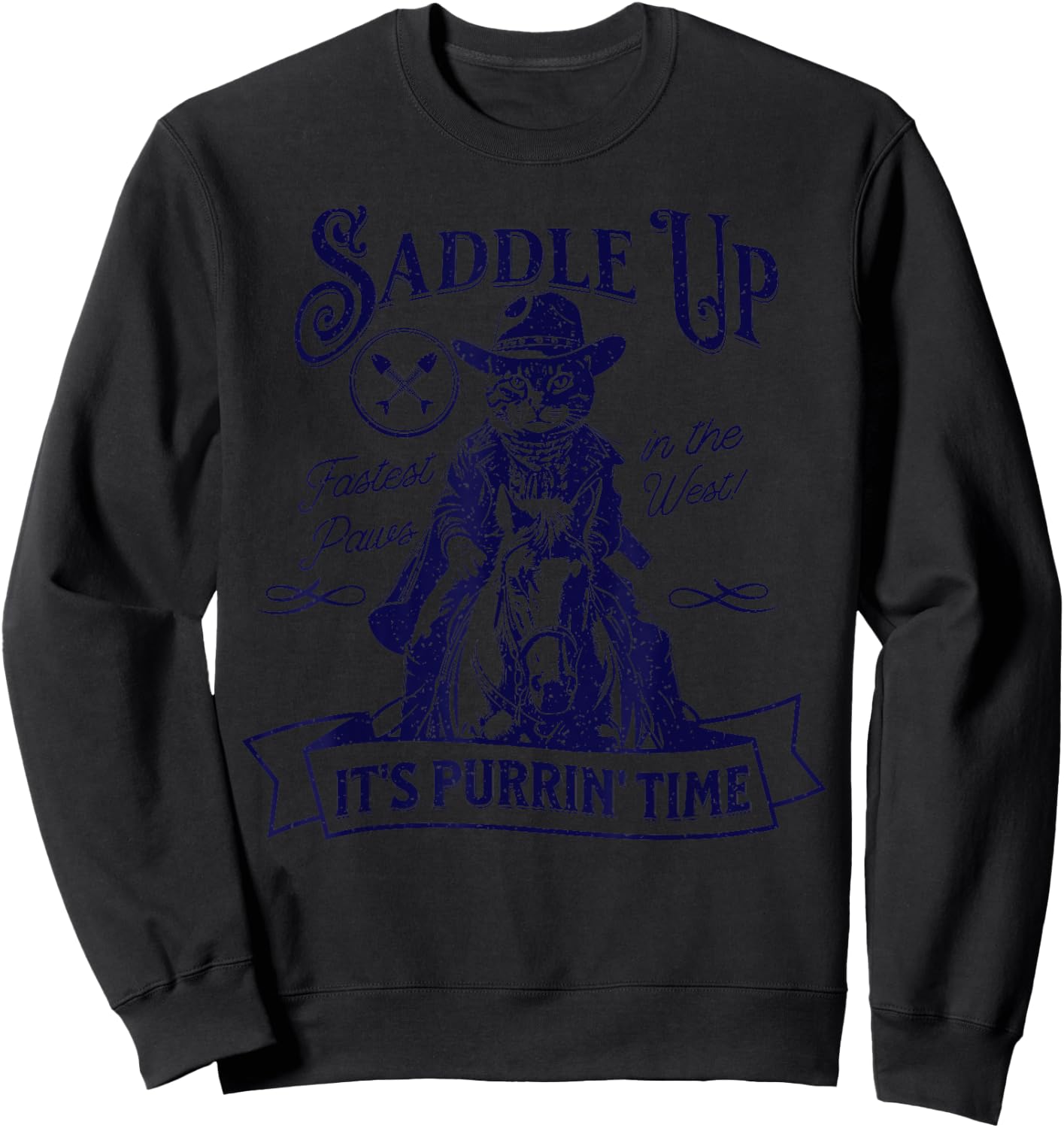 Cat Cowboy Retro Vintage Sweatshirt - Sweatshirt | Black