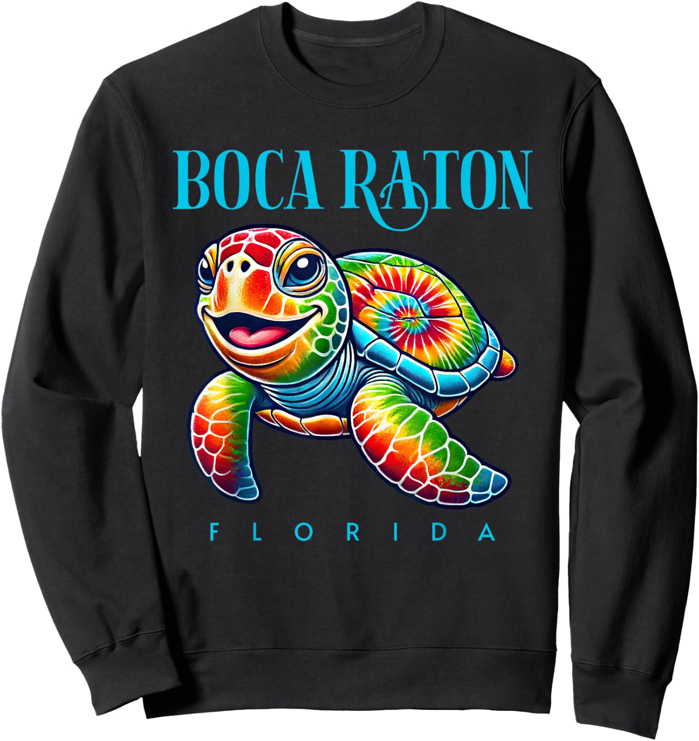 Boca Raton Florida Smiling Tie Dye Sea Turtle Sweatshirt - Sweatshirt | Black