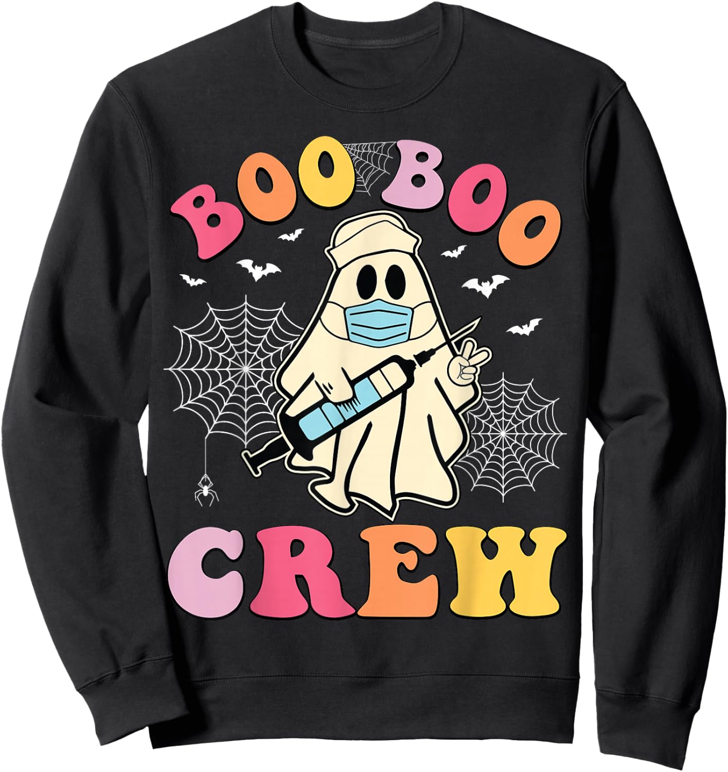 Groovy Boo Crew Nurse Funny Ghost Women Halloween Nurse Sweatshirt - Sweatshirt | Black