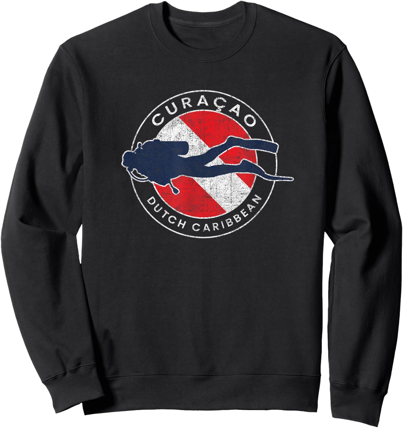 Retro Dive Curacao Scuba Diver Vintage Dive Flag Sweatshirt - Sweatshirt | Black