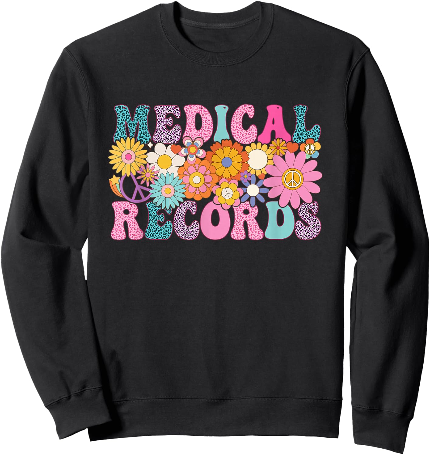 Medical Records Week Groovy Leopard Appreciation Day Women Sweatshirt - Sweatshirt | Black