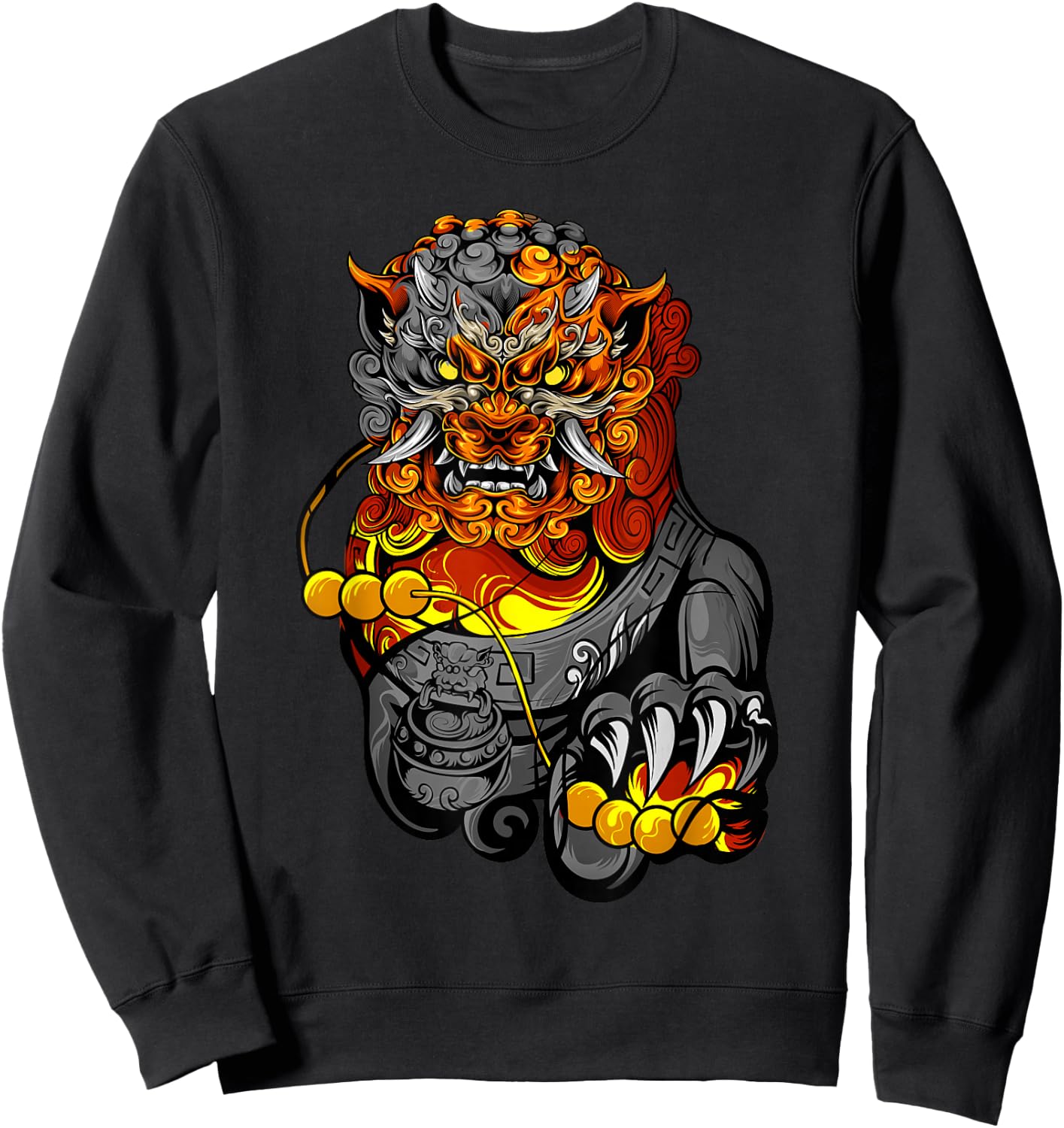 Lion Door Guardian Statue Fu Dog or Foo Dog Sweatshirt - Sweatshirt | Black