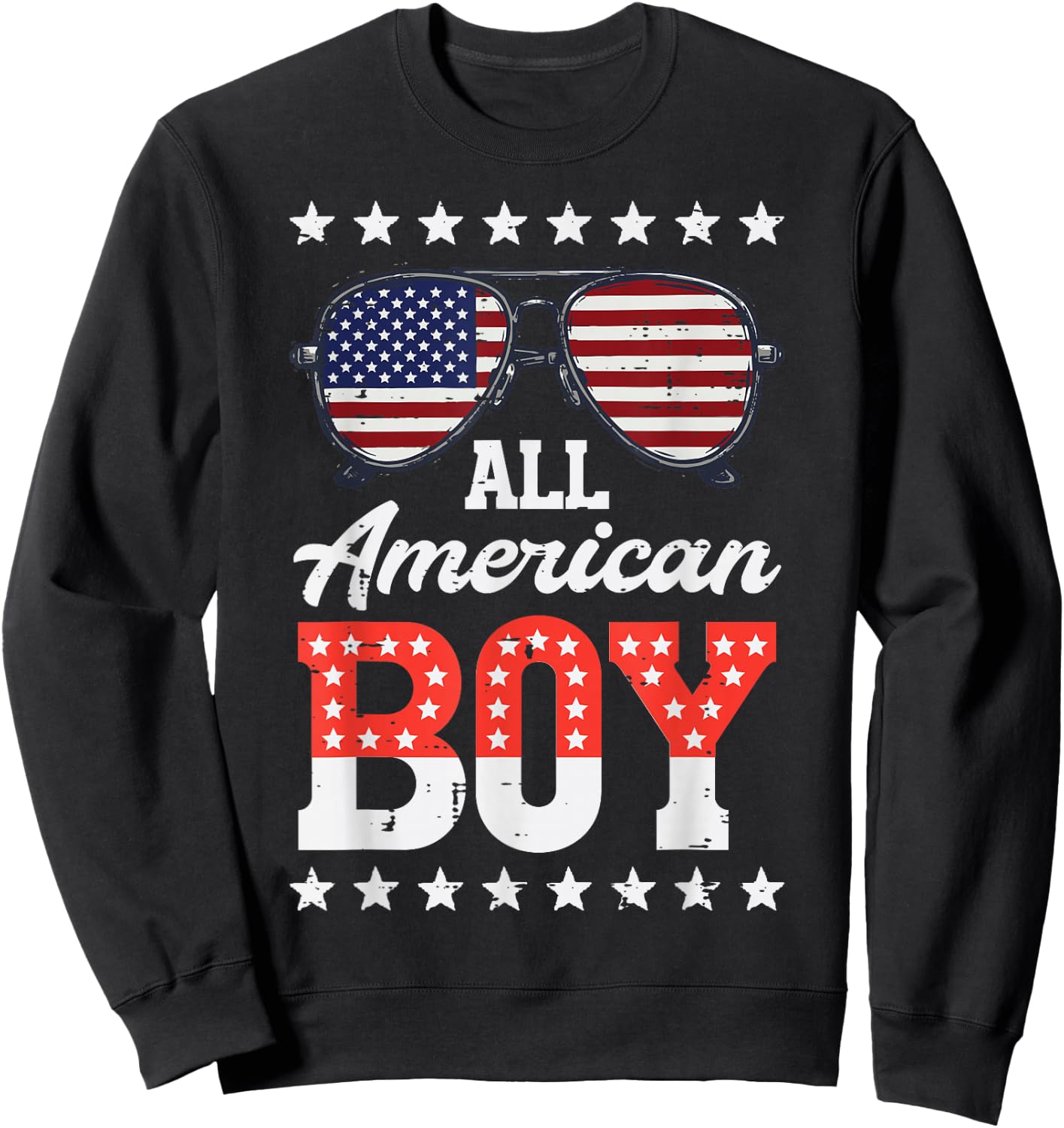 All American Boy USA Sunglasses 4th of July Boys Kids Men Sweatshirt - Sweatshirt | Black