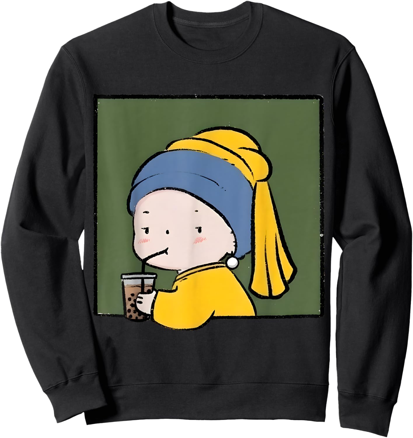 Cute Girl with a Pearl Earring Iced Latte Painted by Vermeer Sweatshirt - Sweatshirt | Black