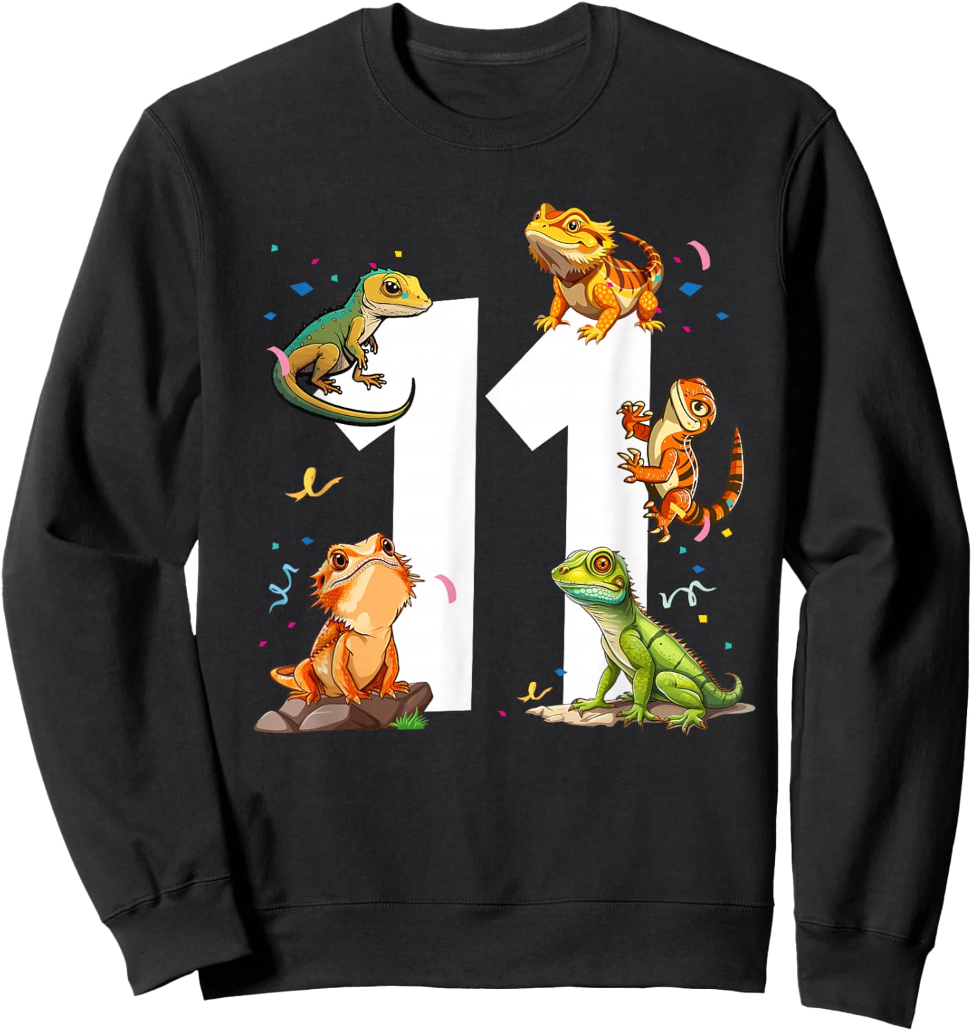 11 Year Old Kids 11th Birthday Lizard Reptile Theme Party Sweatshirt - Sweatshirt | Black