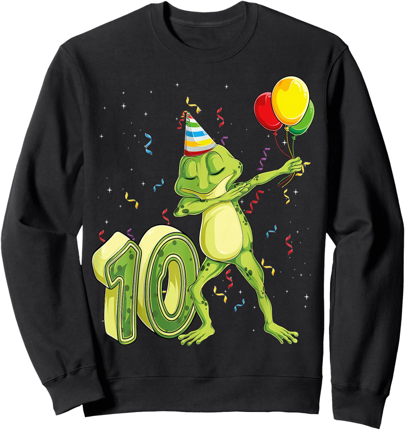Funny Dab Frog 10th Birthday Ten 10 Years Old Bday Kids Boys Sweatshirt - Sweatshirt | Black
