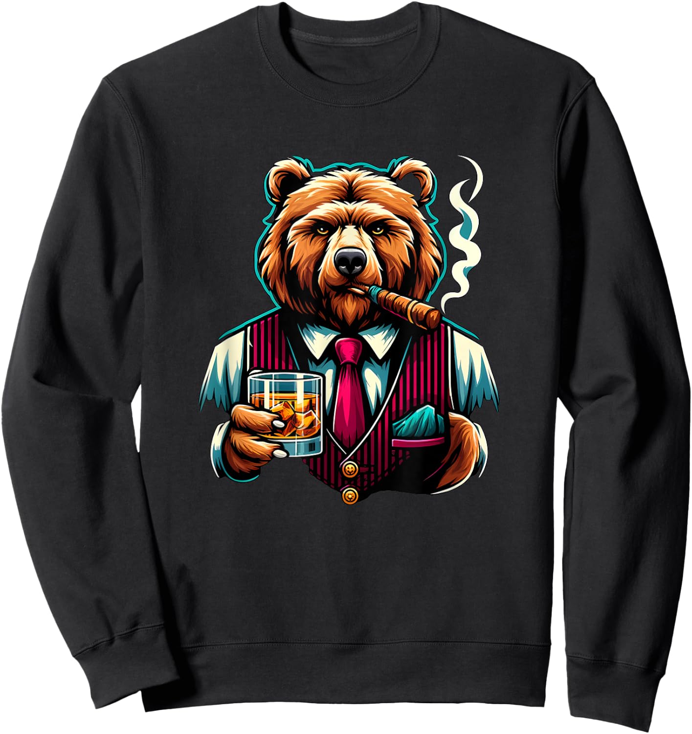 Grizzly Bear Cigar And Whiskey Sweatshirt - Sweatshirt | Black