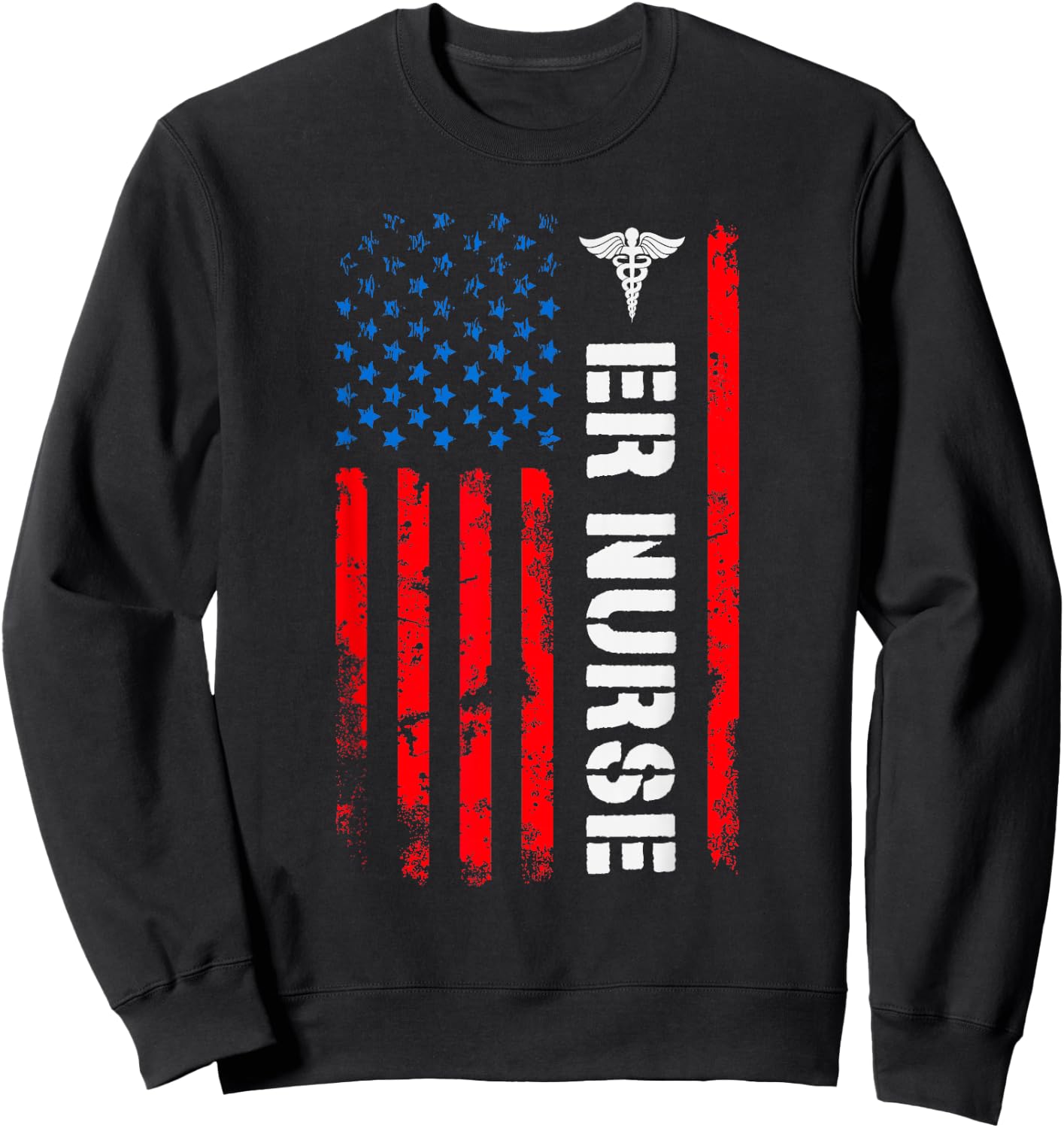 Patriotic ER Nurse Shirt Retro American Flag 4th of July RN Sweatshirt - Sweatshirt | Black