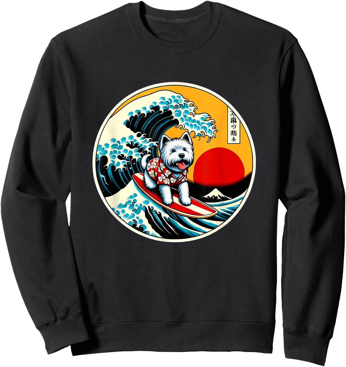 Great Wave Kanagawa Westie dog Surfing Women Kids Sweatshirt - Sweatshirt | Black
