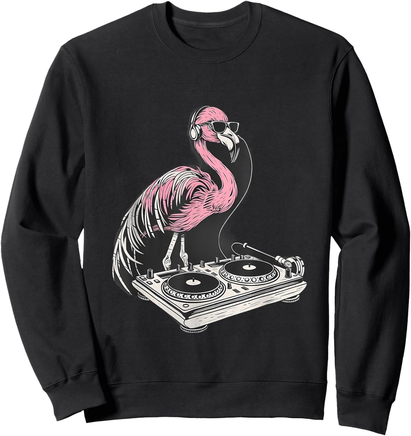 DJ Flamingo Bird Turntable DJ Flamingo Dance Music Techno Sweatshirt - Sweatshirt | Black