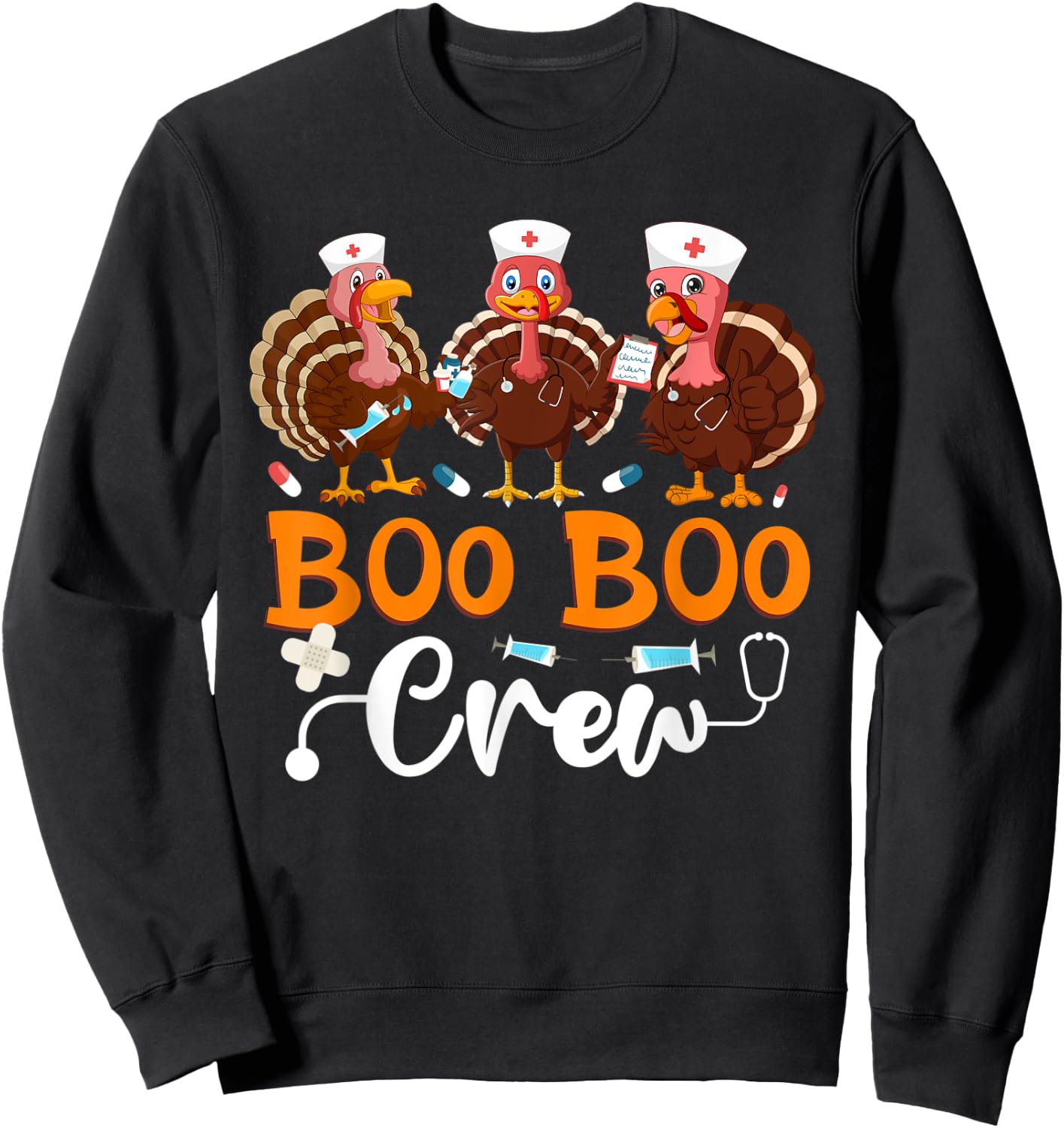 Boo Boo Crew Nurse Thanksgiving ER Nurse Funny Turkey Nurse Sweatshirt - Sweatshirt | Black