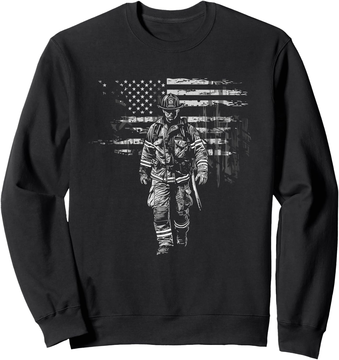 Fireman American Flag US Firefighter Sweatshirt - Sweatshirt | Black