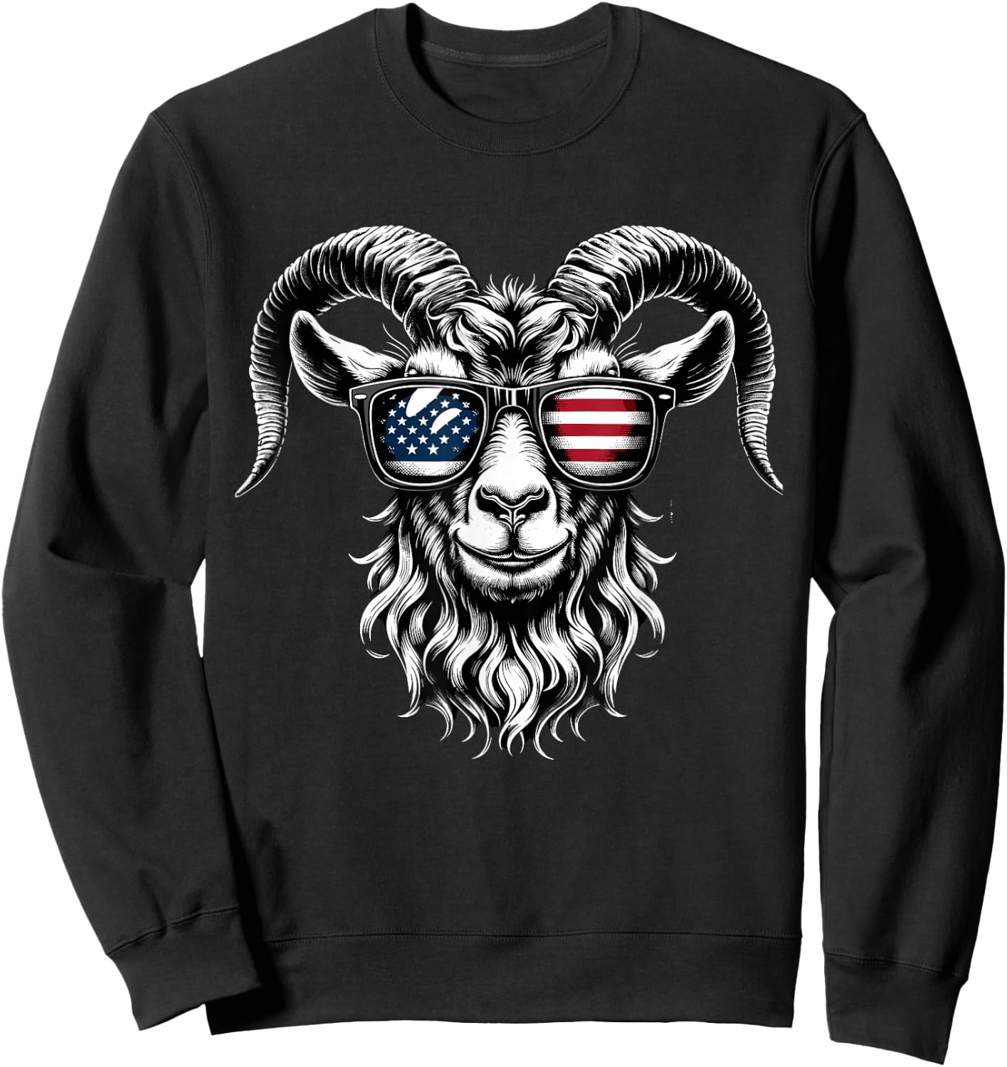 Patriotic Goat American Flag Sunglasses Sweatshirt - Sweatshirt | Black