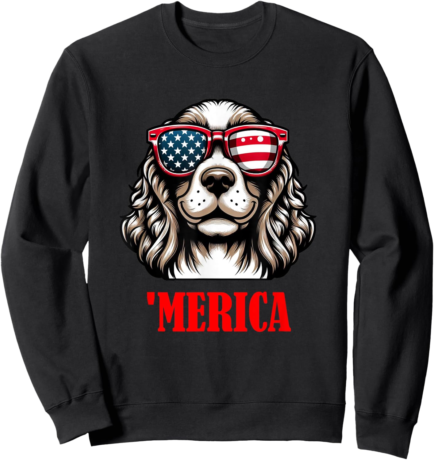 Cocker Spaniel Merica 4th of July US Flag Sweatshirt - Sweatshirt | Black