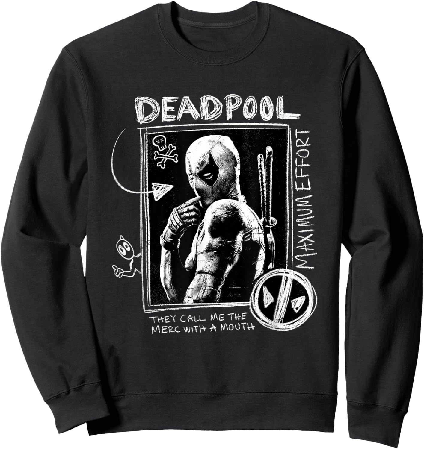 Marvel Deadpool & Wolverine Maximum Effort Doodle Portrait Sweatshirt - Sweatshirt | Black