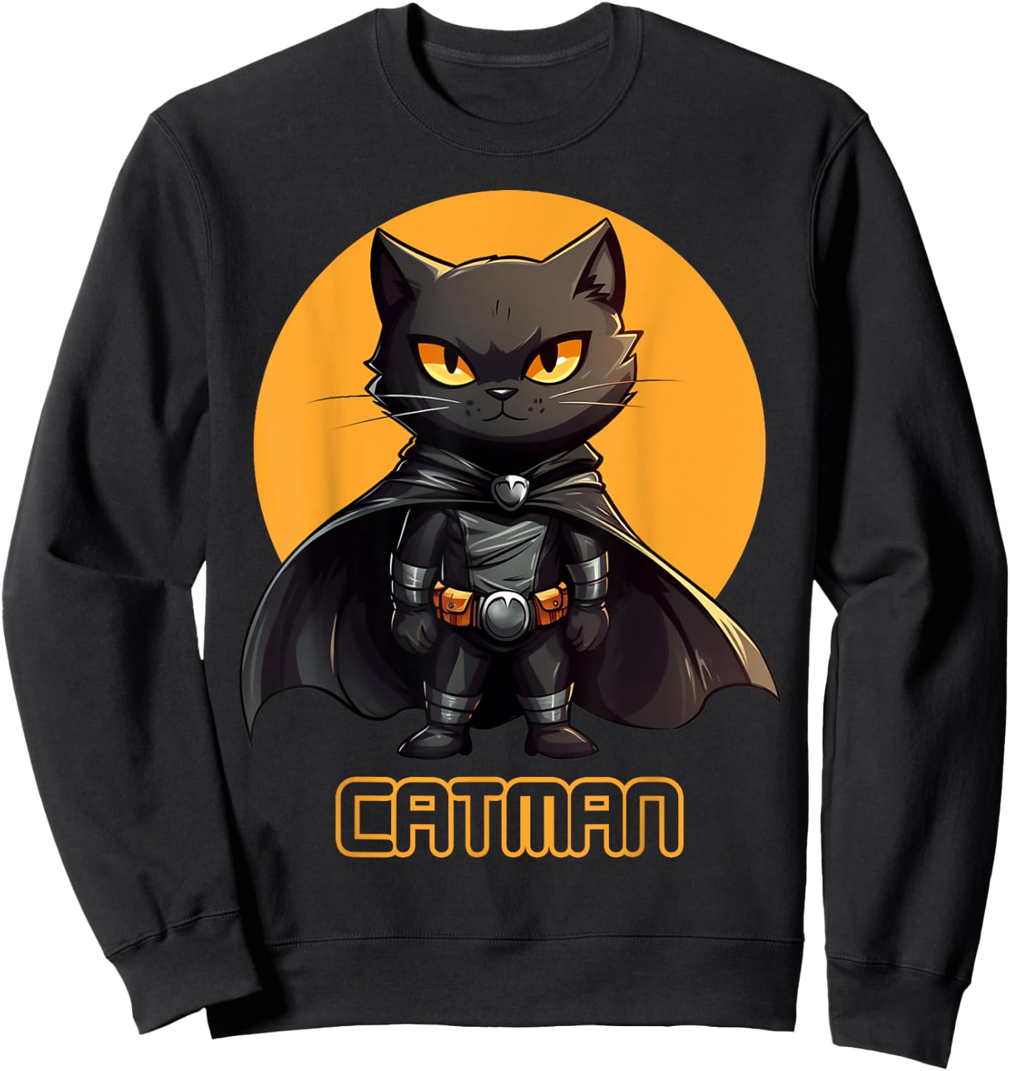 Superhero Cat, Catman, Funny Black Cat, Cat With Cape Sweatshirt - Sweatshirt | Black