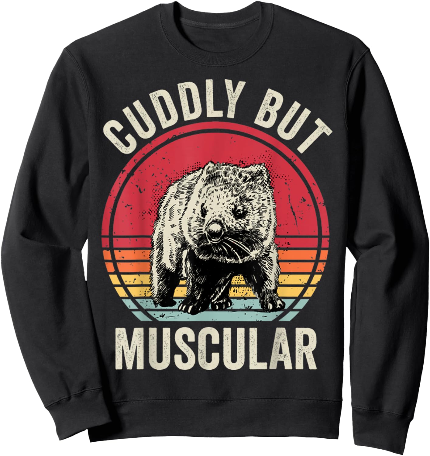Wombat Retro Cuddly But Muscular Funny Wombat Sweatshirt - Sweatshirt | Black