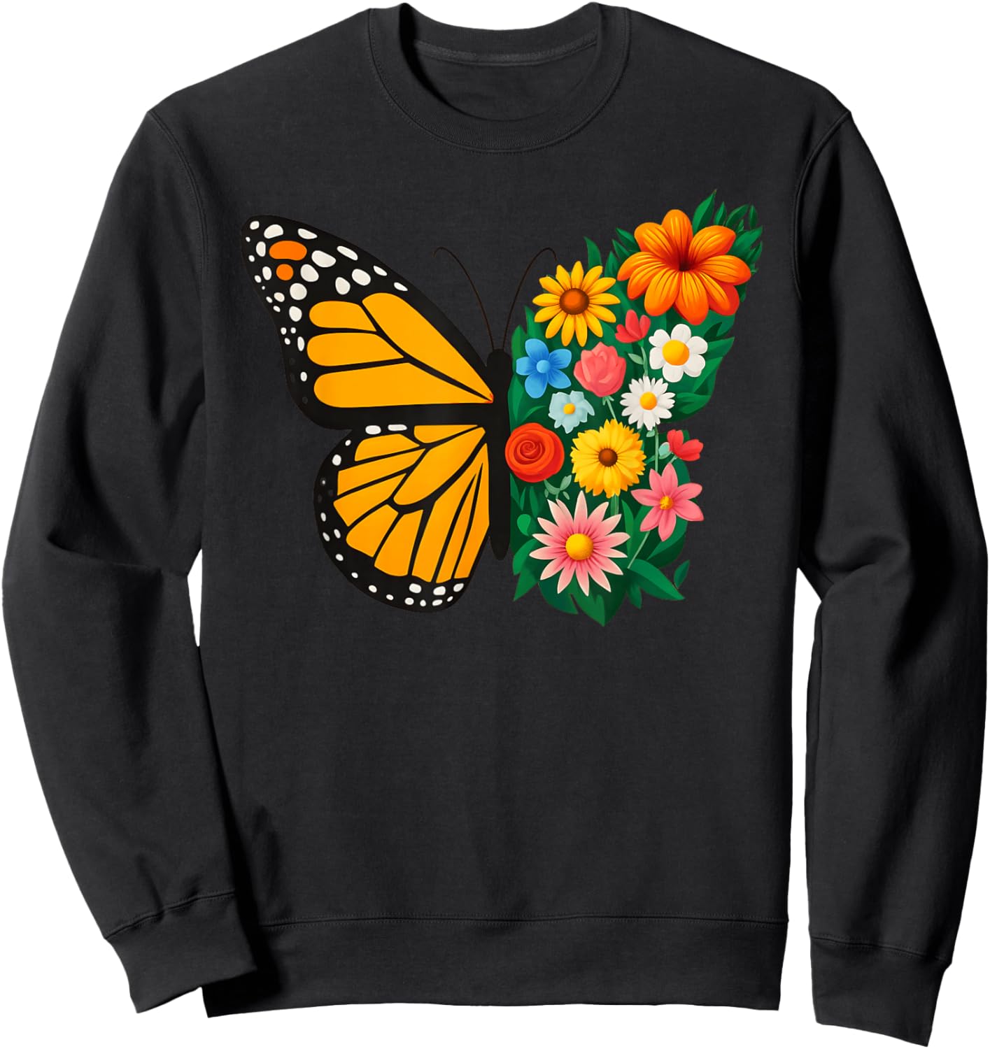Summer Monarch Butterfly Floral Garden Butterflies Flower Men Women Kids Sweatshirt - Sweatshirt | Black