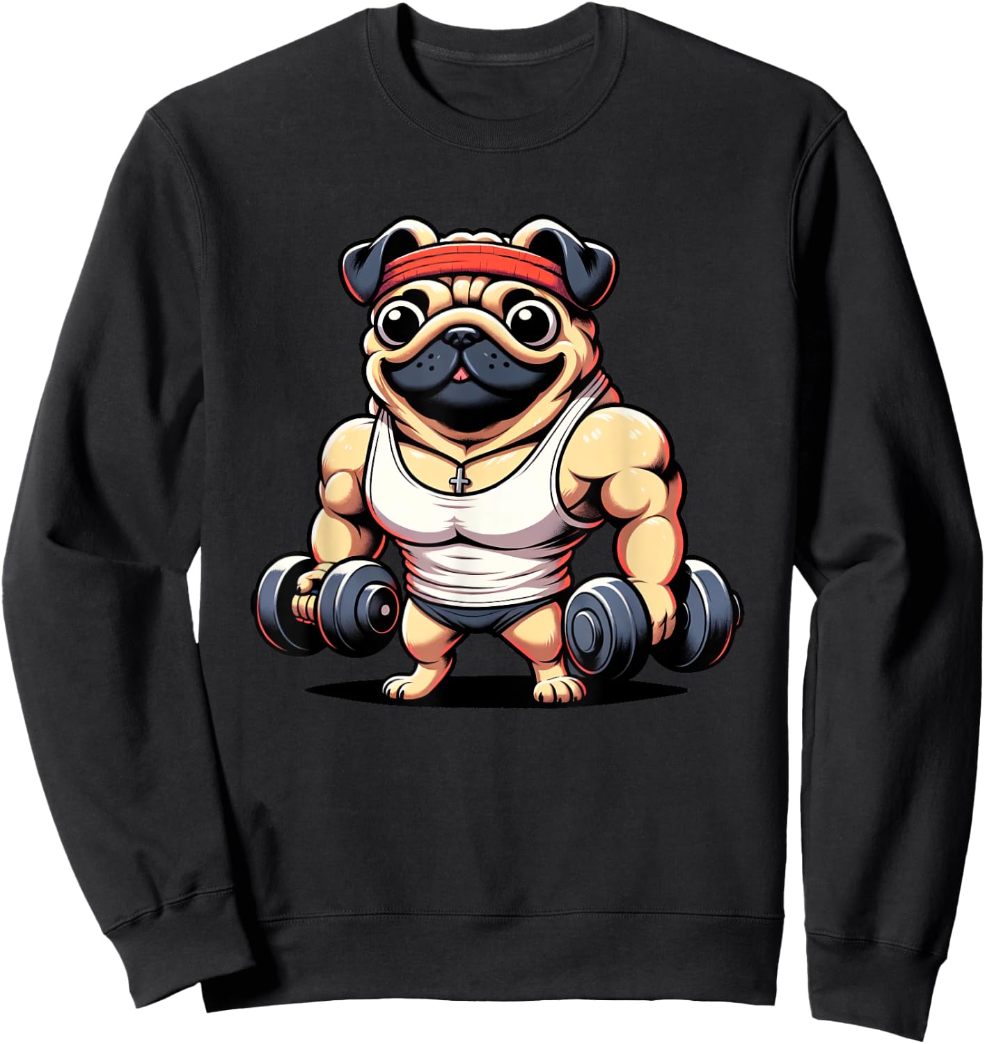 Pug Lifting Weights Dog Women Girls Kids Sweatshirt - Sweatshirt | Black