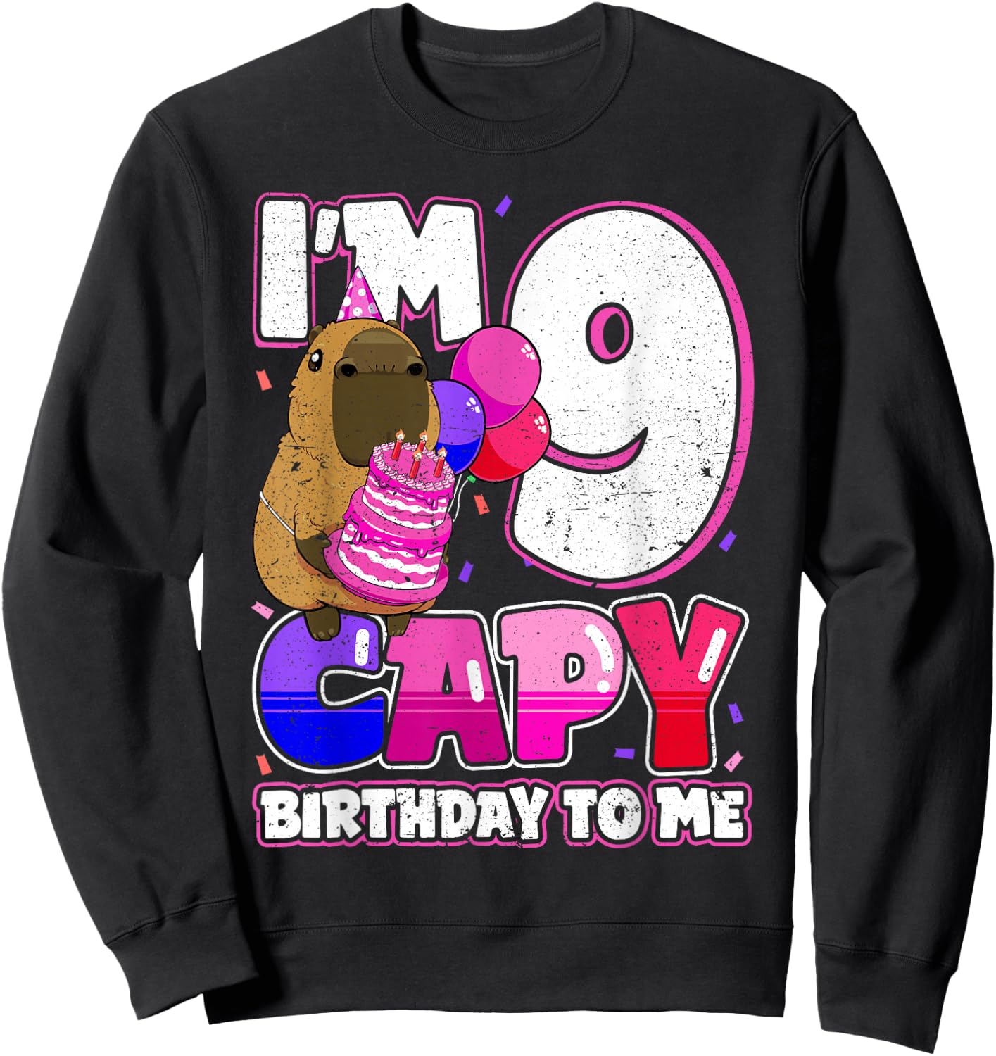 9 Years Capy Birthday to me Girls 9th Birthday Capybara Sweatshirt - Sweatshirt | Black